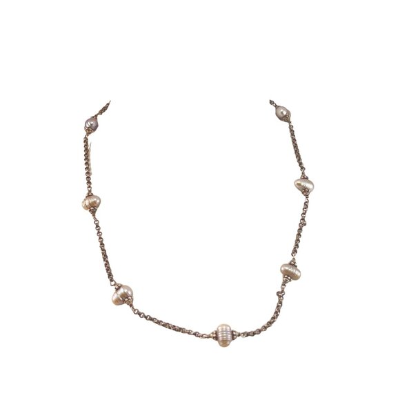 Elegant Sterling Silver Cultured Freshwater Pearl Necklace 16 inch Handcrafted - Picture 6 of 9